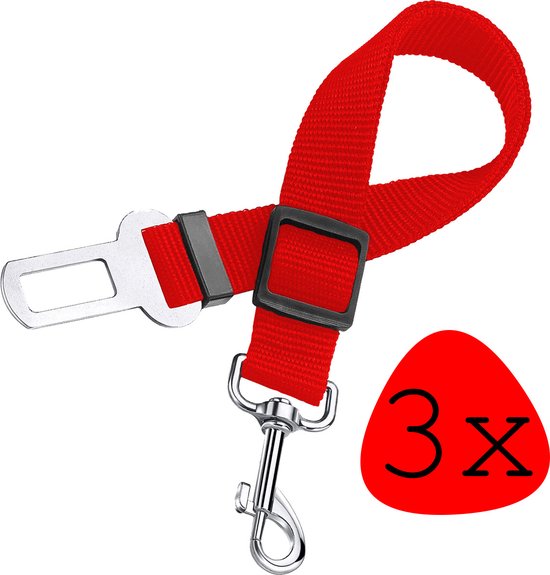 Laisse pour chien ceinture de sécurité de voiture harnais pour chien réglable rouge - 3 pièces