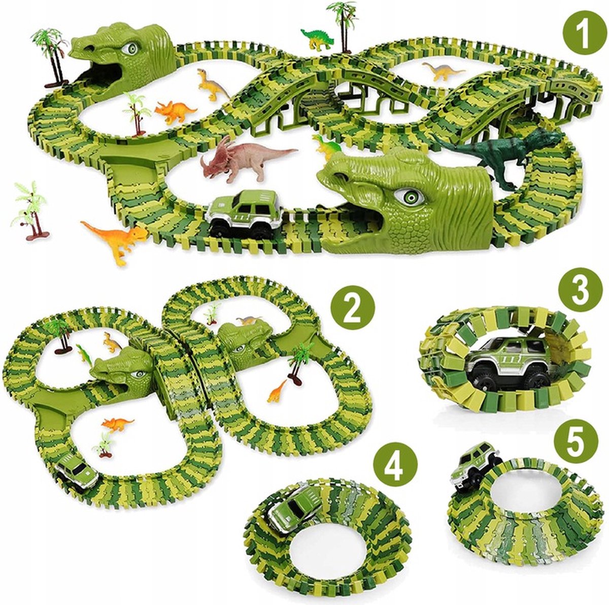 Dinosaurus Flexibele Racebaan Autobaan 229 Delig met AA Batterijen - Auto Racebaan met een Auto, Dinosaurussen, Bomen - Autobahn - AutoRacebaan - Eenvoudig te monteren - Eindeloos combineren - Veel Speelplezier — afbeelding 10
