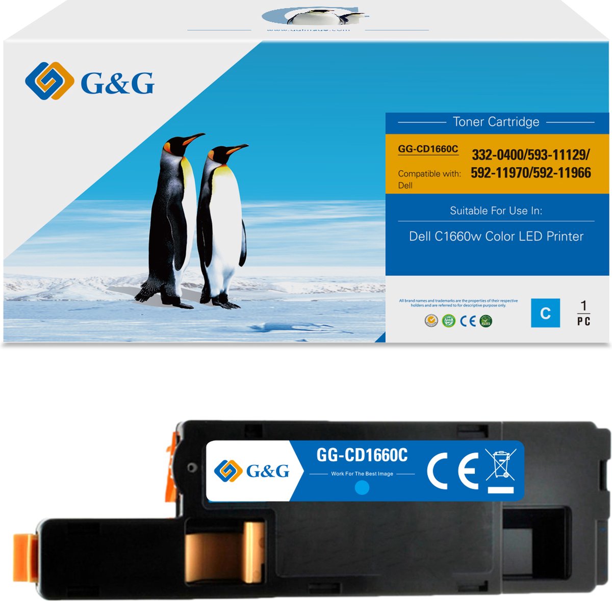 G&G toner Compatibel met Dell 593-11129 (DWGCP) Tonercartridge Cyaan 1 stuk(s) - Huismerk