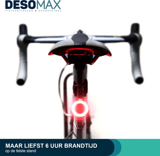 DesoMax® Fietslicht Achterlicht LED USB Oplaadbaar Helder Rond - Achterlicht voor Racefiets en MTB – Herkenningslicht - Deso