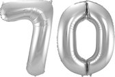 Ballon Cijfer 70 Jaar Zilver Helium Ballonnen Verjaardag Versiering Cijfer Ballon Feest Versiering Met Rietje - 86Cm