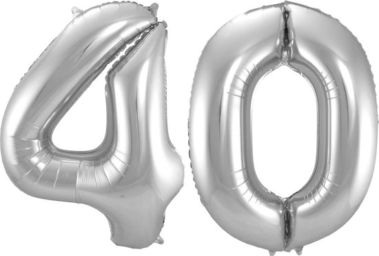 Ballon Cijfer 40 Jaar Zilver Helium Ballonnen Verjaardag Versiering Cijfer Ballon Feest Versiering Met Rietje - 86Cm