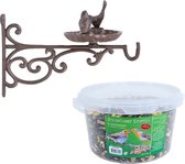Wand vogel voederbak/drinkbak met haak gietijzer 35 cm inclusief 4-seizoenen energy vogelvoer - Vogel voederstation