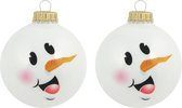 16x Luxe glitter witte glazen kerstballen sneeuwpop 7 cm - Kerstversiering/kerstdecoratie wit