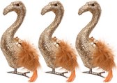 3x stuks decoratie vogels op clip flamingo rood 13 cm - Decoratievogeltjes/kerstboomversiering/bruiloftversiering