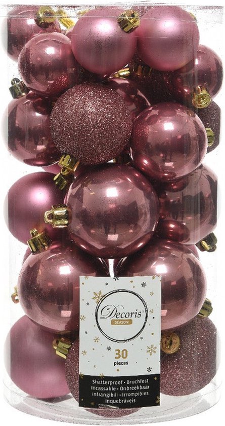 90x Oud roze kunststof kerstballen 4 - 5 - 6 cm - Mat/glans/glitter - Onbreekbare plastic kerstballen - Kerstboomversiering