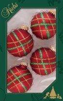 12x stuks luxe glazen kerstballen 7 cm rood velvet met ruit - Kerstversiering/kerstboomversiering
