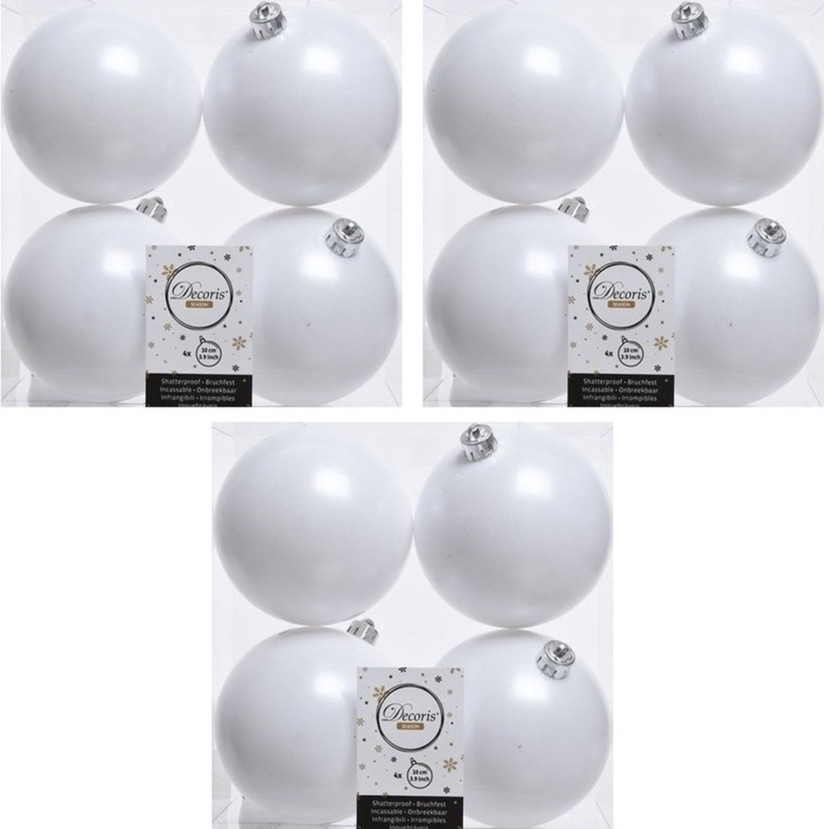 Set van 12 witte kunststof kerstballen, 10 cm, decoratieve kerstversiering van Decoris.