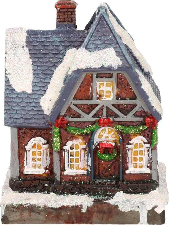 5x Verschillende polystone kersthuisjes/kerstdorpje huisjes met verlichting 13,5 cm - Kerstdorpje maken onderdelen