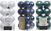 48x Stuks kunststof kerstballen mix donkerblauw/wit/ijsblauw 4 cm - Kleine kerstballetjes - Kerstboomversiering