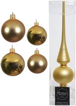 Compleet glazen kerstballen pakket goud glans/mat 38x stuks - 18x 4 cm en 20x 6 cm - Inclusief piek mat