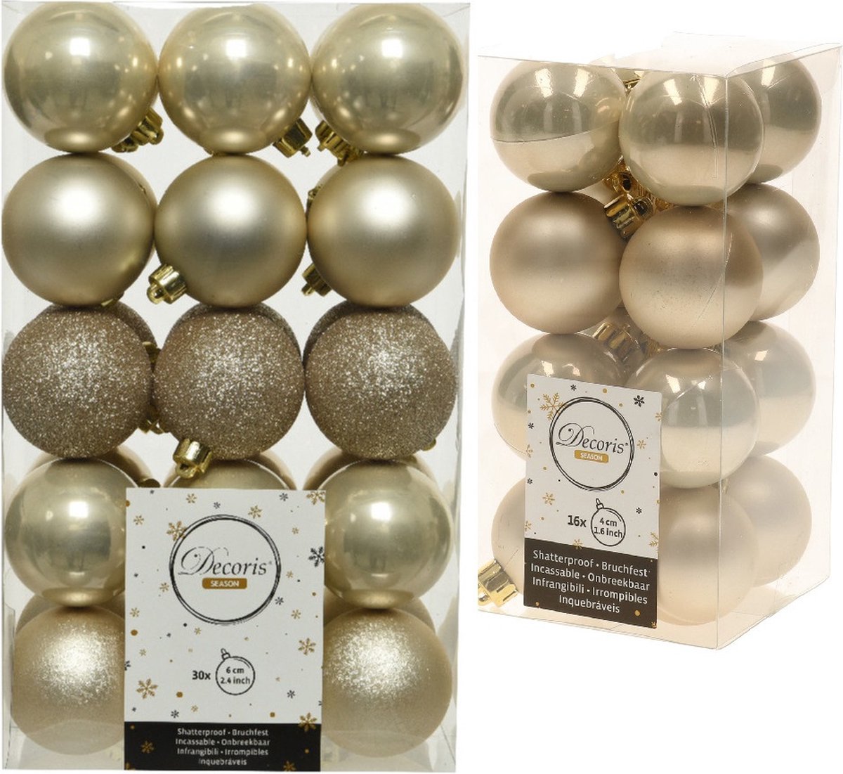 Kerstversiering kunststof kerstballen parel/champagne 4-6 cm pakket van 46x stuks - Kerstboomversiering