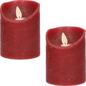 2x bougies LED rouge bordeaux / bougies piliers 10 cm - Bougies de Luxe à piles avec flamme en mouvement