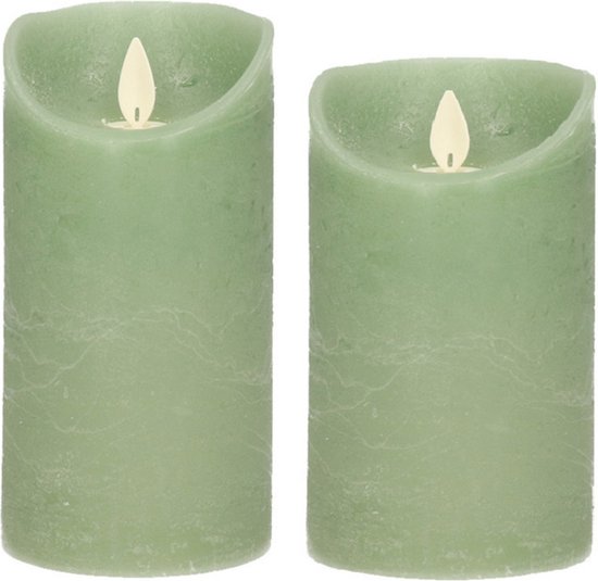 Set van 2x stuks Jade Groen Led kaarsen met bewegende vlam - 12.5 en 15 cm - Sfeer stompkaarsen voor binnen