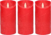 3x Rode LED kaarsen / stompkaarsen 15 cm - Luxe kaarsen op batterijen met bewegende vlam
