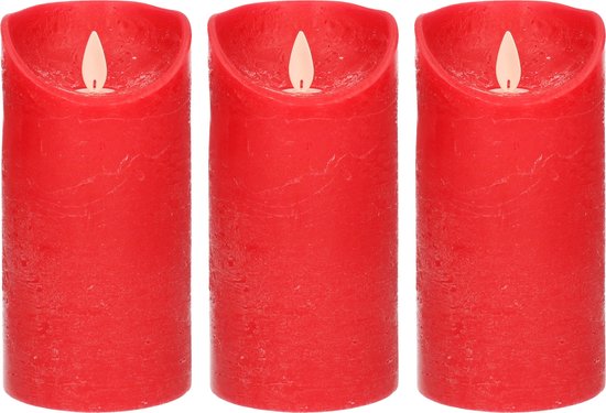 3x Rode LED kaarsen / stompkaarsen 15 cm - Luxe kaarsen op batterijen met bewegende vlam