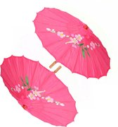 2x stuks chinese paraplu/parasol fuchsia roze 50 cm - Decoratie Chinees them
