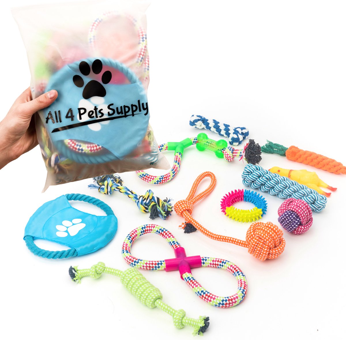 All 4 Pets Supply Honden Speelgoed - Geschikt voor Puppy's tot Middelgrote Honden - 12 stuks - Trouw - Bijtring - Bal - All 4 Pets Supply