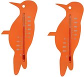 Set van 2x thermometer voor binnen en buiten oranje specht vogel 15 cm