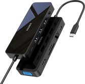 Sounix USB C docking station - 11 in 1 USB C HUB - 4K HDMI - VGA - USB 3.0 - TF/SD - 1000M LAN - PD 100W - Glas - Zwart