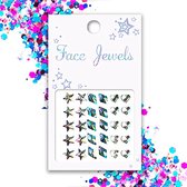 GlittersXL - Festival Face Jewels (Ster/Ruit/Hart) [Dots Strass Steentjes met zelfklevend Plaklaag - Sticker Diamantjes voor Lichaam en Gezicht - Festival tattoo set outfit glitter Juwelen Face Glitterstiften tattoos kinderen sterren zilver parelmoer