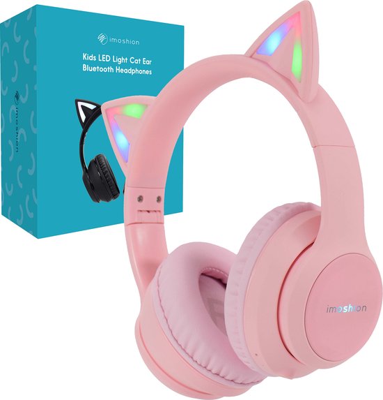 Imoshion bluetooth koptelefoon kinderen met kattenoortjes - kinder koptelefoon - kinder hoofdtelefoon over ear - kindvriendelijk - roze