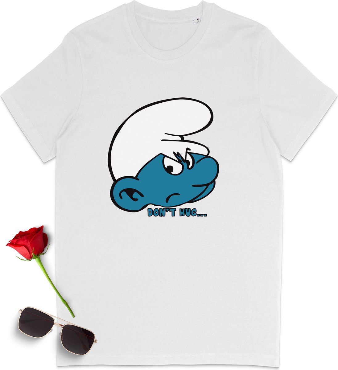 Heren T Shirt Smurf - Wit- Maat XS