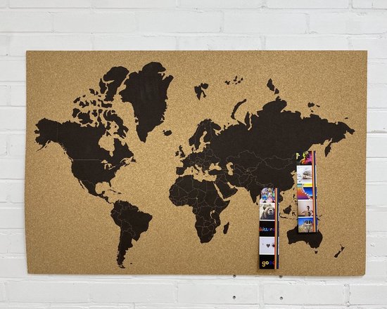Prikbord Wereldkaart – Fotofabriek Prikbord kurk –Wereldkaart kurk – Kurkplaat – Wereld – Prikbord 60x90 cm (Large) - Merkloos