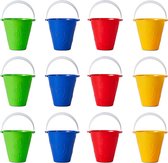 Bramble 12 seaux de plage pour Enfants en 4 couleurs (vert, Blauw, rouge, jaune) - Ensemble de seau jouet pour bac à sable et plage - Plastique robuste avec Poignées
