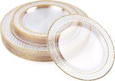 MATANA 40 Transparante Plastic Borden met Gouden Rand, Bordjes voor Bruiloften, Verjaardagen, Kerstmis en Feesten (2 Maten: 20x26 cm, 20x19 cm) - Stevig en Herbruikbaar