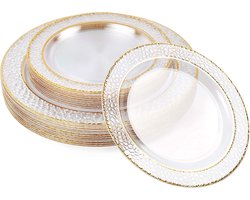 MATANA 40 Transparante Plastic Borden met Gouden Rand, Bordjes voor Bruiloften, Verjaardagen, Kerstmis en Feesten (2 Maten: 20x26 cm, 20x19 cm) - Stevig en Herbruikbaar