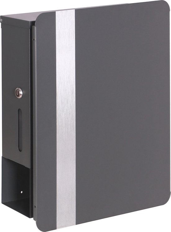 ECD Germany Design brievenbus met krantenvak en naamplaatje, van gepoedercoat roestvrij staal, antraciet, Moderne wandbrievenbus met krantenrol, Afsluitbare brievenbus incl. 2 sleutels