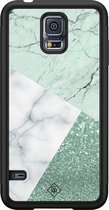 Casimoda® hoesje - Geschikt voor Samsung Galaxy S5 - Minty Marmer Collage - Zwart TPU Backcover - Marmer - Mint
