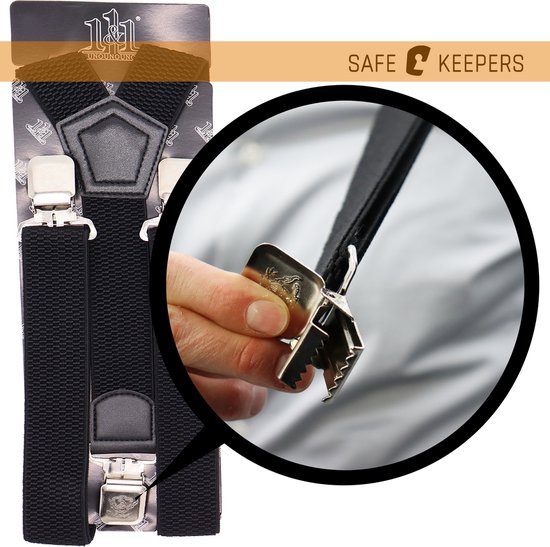 Safekeepers Bretels - bretels voor heren - 3 Clips - Bretels volwassenen - Zwart - Safekeepers