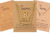 Bixorp Stars 5 Bijoux Taureau / Taurus Couleur or - Set de collier signe du zodiaque + boucle d'oreille + bracelet - Cadeau pour elle - Cadeau pour Saint Nicolas - Cadeau pour Noël