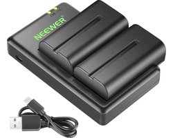 Neewer® - NP-F550 Acculaderset - Geschikt voor Sony NP F970 F750 F960 F530 F570 CCD - SC55 TR516 TR716 en NEEWER LED lamp - Monitor Gemotoriseerde Schuifregelaar (2 Stuks Reservebatterij - Dubbele oplader)