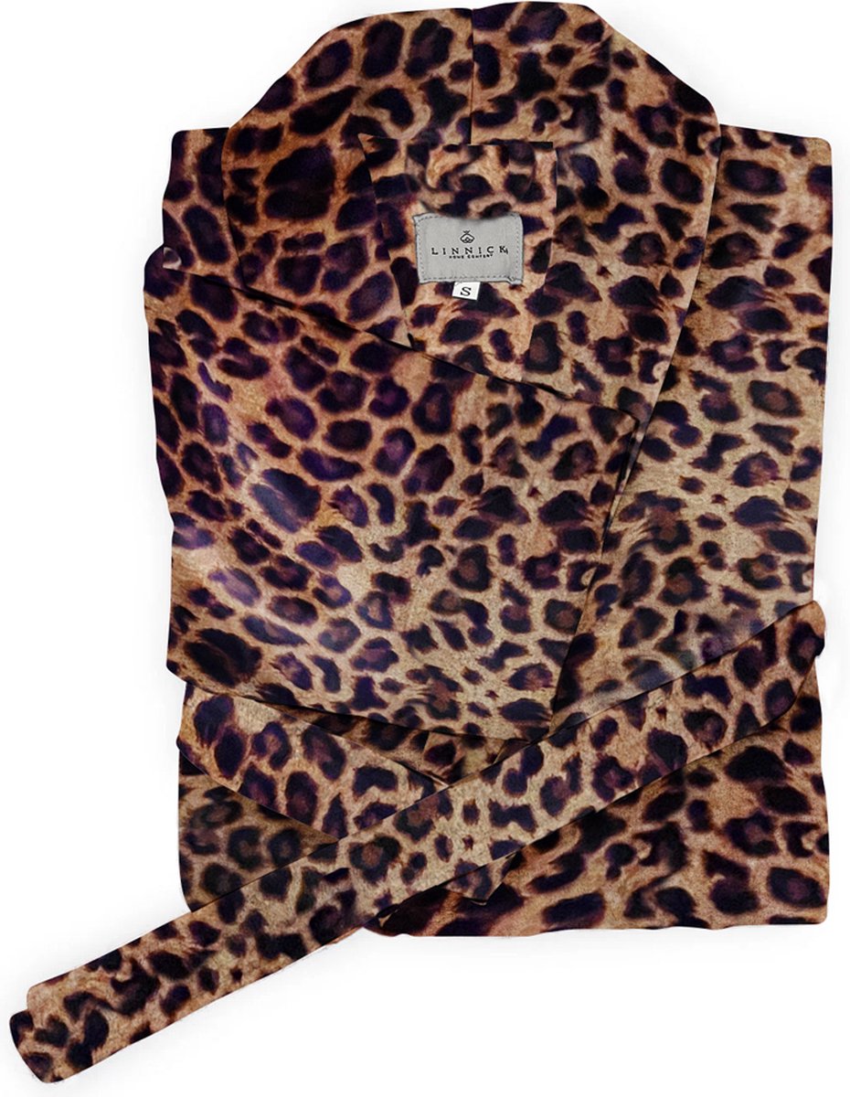 Linnick Flanel Fleece Badjas Leopard - brown - S - Badjas Dames - Badjas Heren