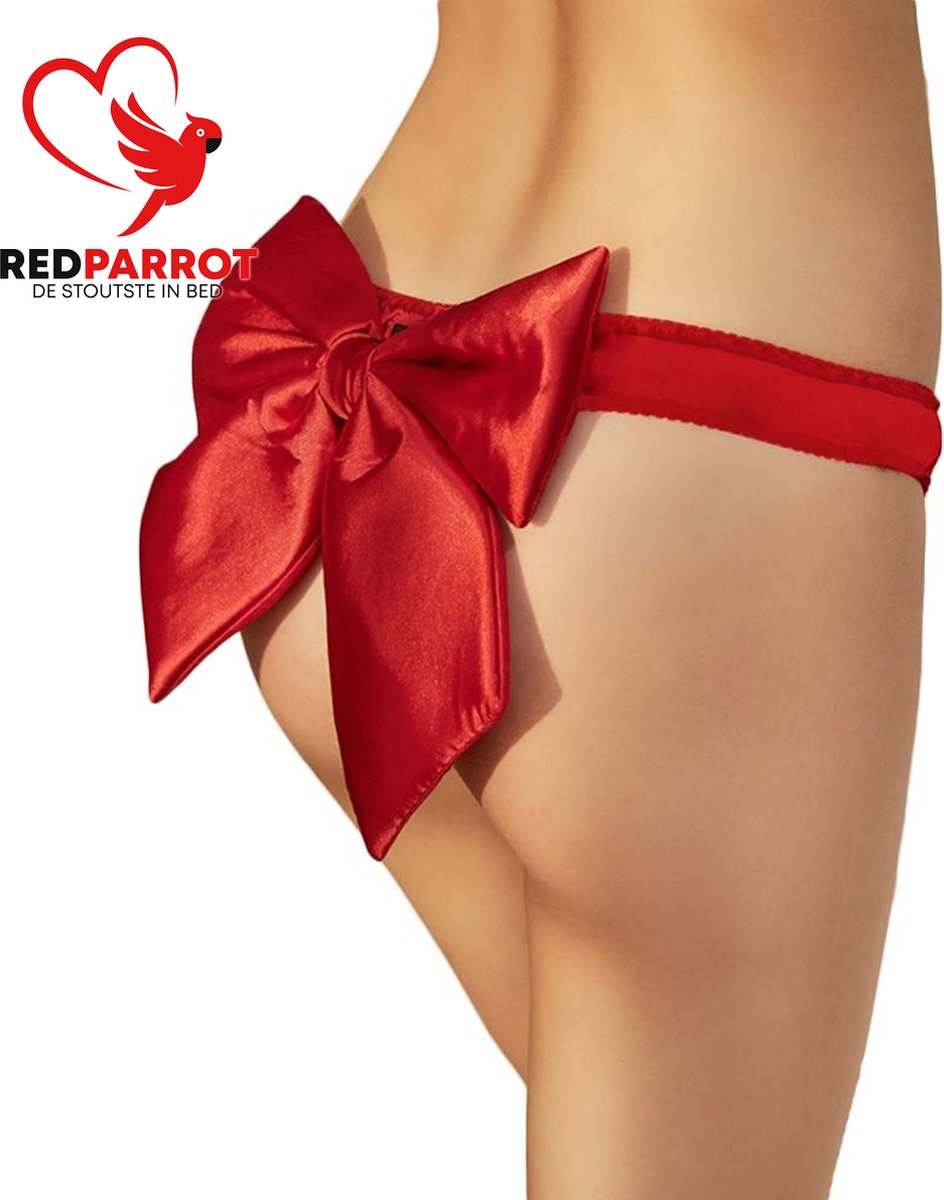 High Class Lingerie Slip met strik | Erotisch ondergoed | Cadeau | Luxe kwaliteit | Rood | Satijn