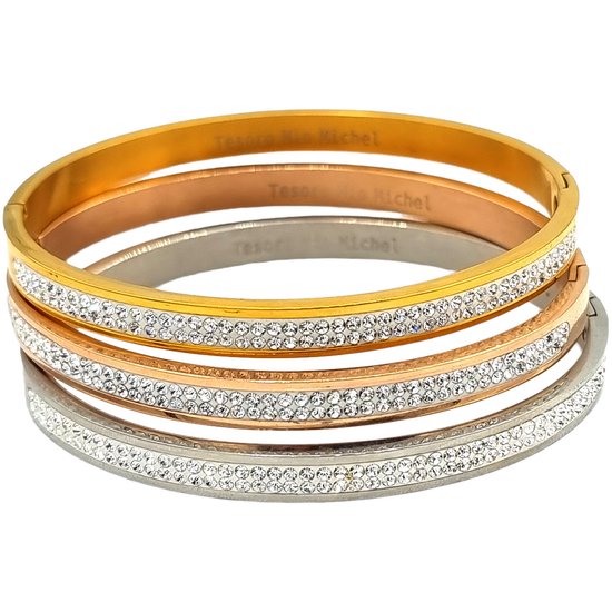 Tesoro Mio Michel – Set Drie Armbanden – Stalen Bangle Armband in de kleuren Zilver, Goud & Rosegoud