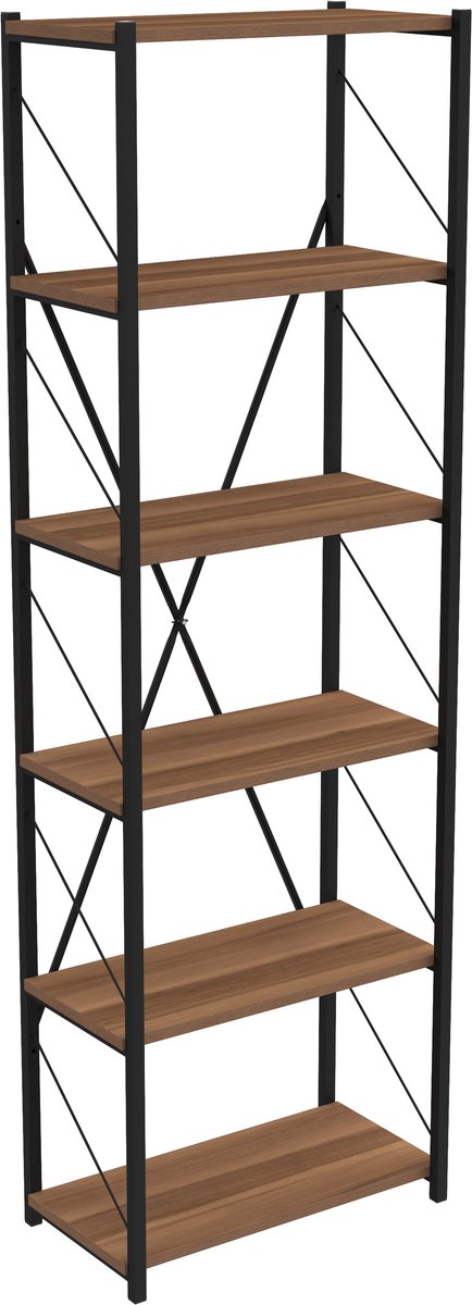 Soph&Tess Boekenkast - Opbergrek Met 6 Planken - Woonkamer - Slaapkamer 32 x 60 x 185 cm - Bruin / Zwart - Open Planken - Voor Kantoor