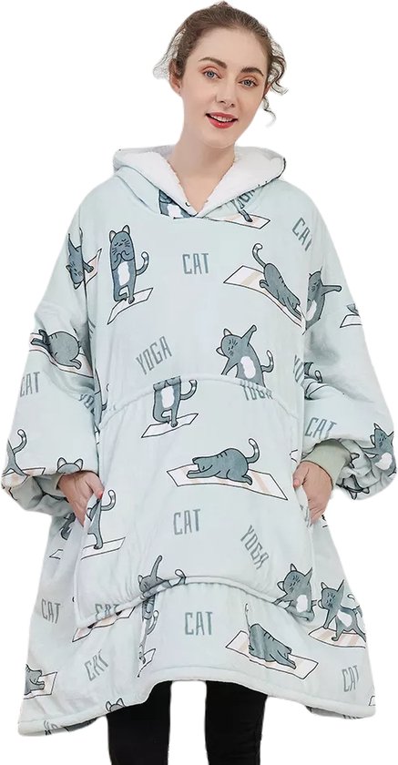 Q-Living Hoodie Deken Oversized Hoodie Plaid Met Mouwen