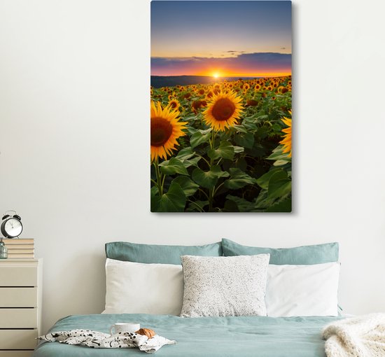 Peinture sur toile - Photo sur toile - Tournesol - Fleurs - Nuages ​​- Ciel - Lumière du soleil - Décoration de chambre - Fleurs sur toile - 120x180 cm - Chambre