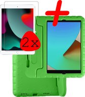 Hoesje Geschikt voor iPad 10.2 2020 Hoesje Kinder Hoes Shockproof Cover Met 2x Screenprotector - Kindvriendelijke Hoesje Geschikt voor iPad 8 Hoes Kids Case - Groen