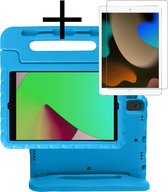 Hoesje Geschikt voor iPad 10.2 2020 Hoesje Kinderhoes Shockproof Hoes Kids Case Met Screenprotector - Blauw