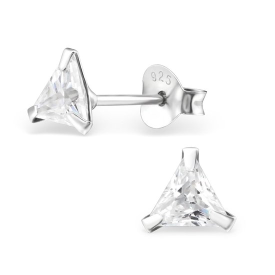 Joy|S - Zilveren driehoek oorbellen - 5 mm - kristal