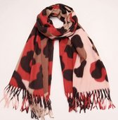 Sjaal met panterprint herfst/winter rood/taupe