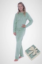 Dames velours pyjama-lounge set-huispak in geschenkdoos, maat L, kleur groen