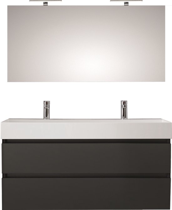 Badkamermeubel Pelipal Bali 120 cm wastafelonderkast 46 cm diep met spiegel  Zwart Mat... | bol.com