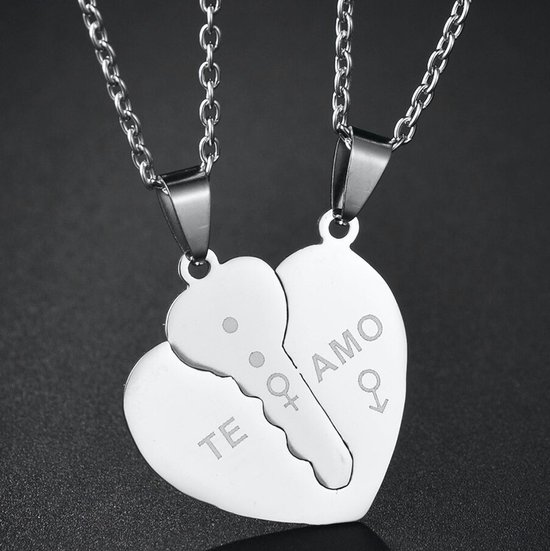 Te Amo Hartje Ketting Set voor Hem en Haar - Valentijn Cadeautje voor Stellen - Romantische Sieraden Set - Liefdes Cadeau
