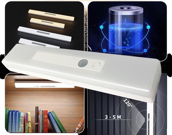 Wandlamp - Kastlamp - Slimme Nachtlamp met schemer Bewegingssensor - USB Oplaadbaar - Magnetische Montage (plaatjes meegeleverd voor niet stalen oppervlakken) - LED Licht - Inclusief oplaadkabel - 21cm - Warm Wit Licht - Q-time